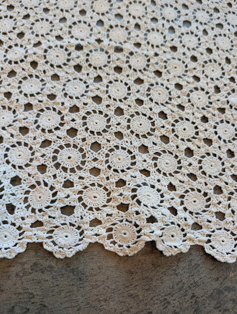 Crochet Tablecloth Ecru Rectangle Vintage Large Beautiful